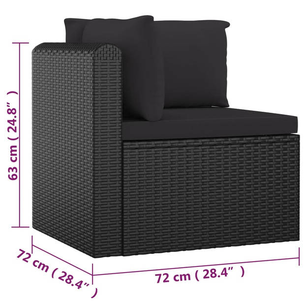 vidaXL 7-delige Loungeset met kussens poly rattan zwart