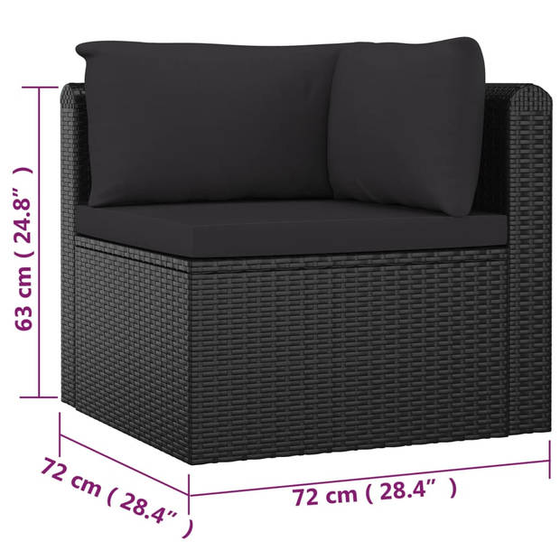 vidaXL 7-delige Loungeset met kussens poly rattan zwart