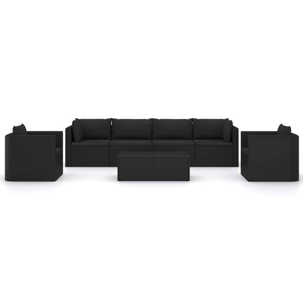 vidaXL 7-delige Loungeset met kussens poly rattan zwart