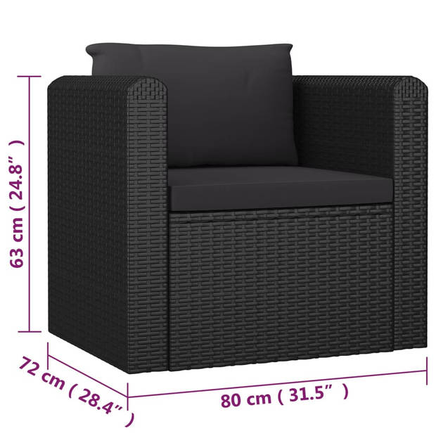 vidaXL 7-delige Loungeset met kussens poly rattan zwart