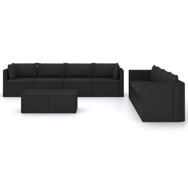 vidaXL 9-delige Loungeset met kussens poly rattan zwart