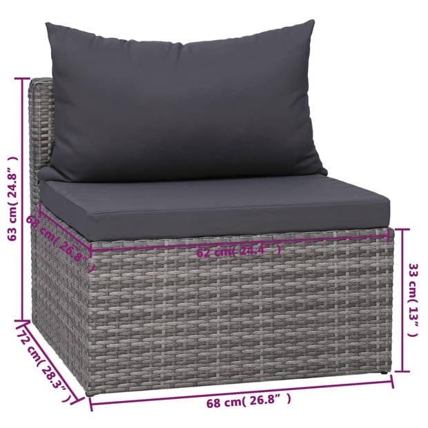 vidaXL 8-delige Loungeset met kussens poly rattan grijs