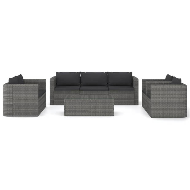 vidaXL 8-delige Loungeset met kussens poly rattan grijs