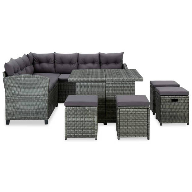 vidaXL 6-delige Loungeset met kussens poly rattan grijs