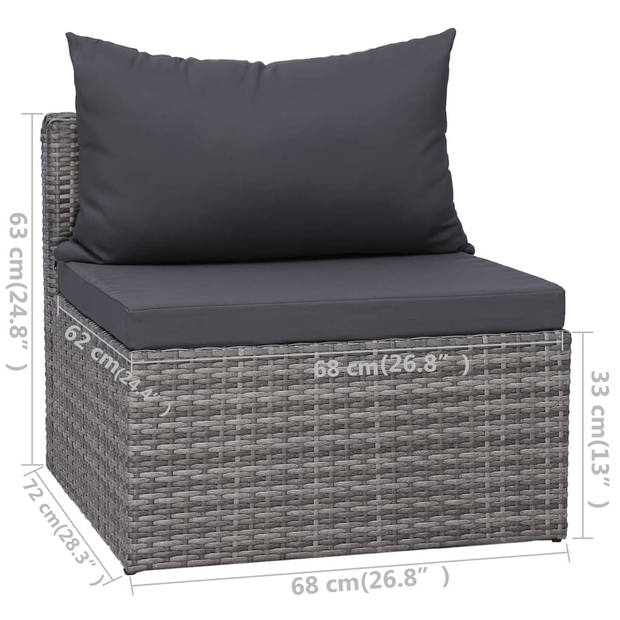 vidaXL 9-delige Loungeset met kussens poly rattan grijs