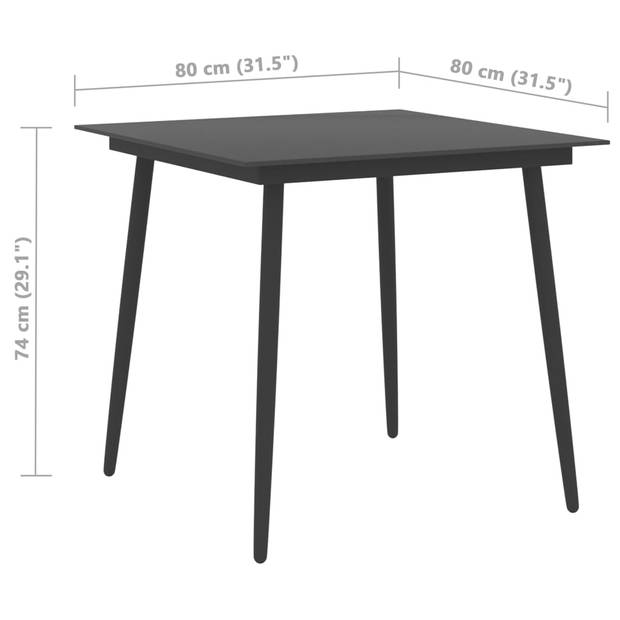 vidaXL Tuintafel 80x80x74 cm staal en glas zwart