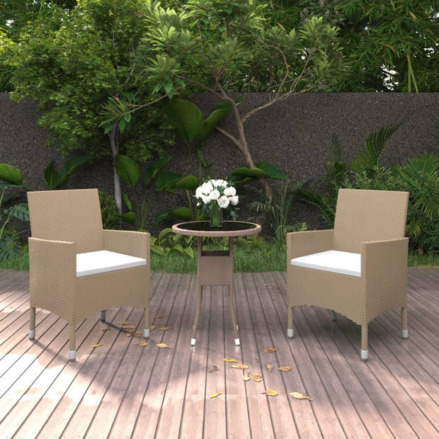 vidaXL 3-delige Tuinset poly rattan beige