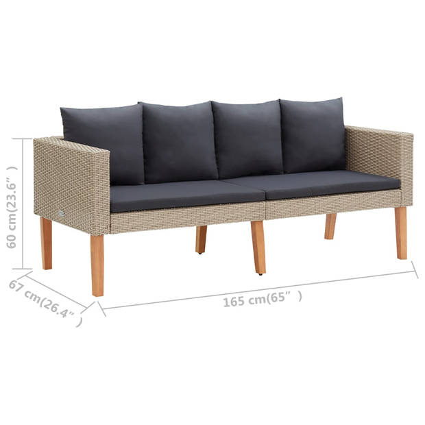 vidaXL 2-delige Loungeset met kussens poly rattan beige