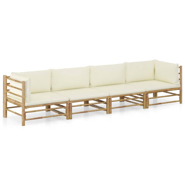The Living Store Loungeset Bamboe - Modulair - 65x70x60 cm - Crèmewit