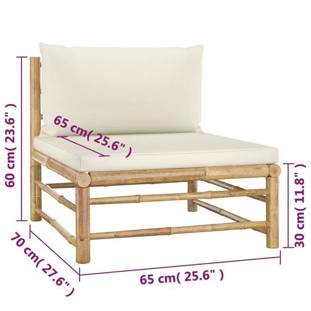 The Living Store Loungeset Bamboe - Modulair - 65x70x60 cm - Crèmewit