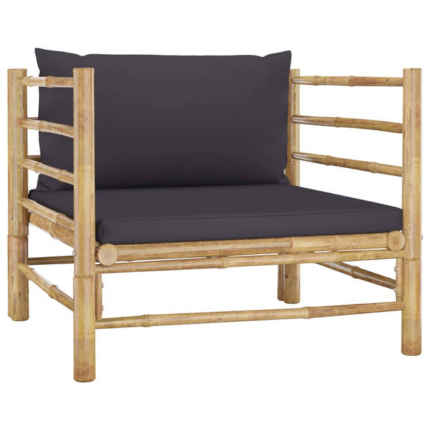 The Living Store Tuinmeubelset - Bamboe - Loungeset - 65x70x60 cm - Inclusief kussens - Donkergrijs