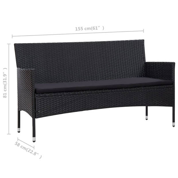 vidaXL 4-delige Loungeset met kussens poly rattan zwart