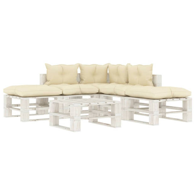 The Living Store Pallet Lounge Set - Grenenhout - 70 x 67.5 x 60.8 cm - crème en wit