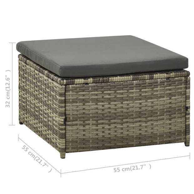 The Living Store Loungeset Tuin - Grijs - PE-rattan - Gepoedercoat staal - Ergonomisch design - Met voetensteunen -