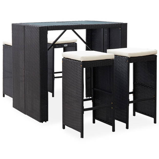 The Living Store poly rattan barset - zwart - 120 x 80 x 110 cm - waterbestendig PE-rattan - stalen frame -