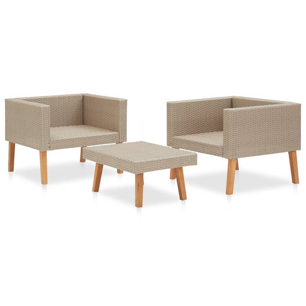 vidaXL 3-delige Loungeset met kussens poly rattan beige