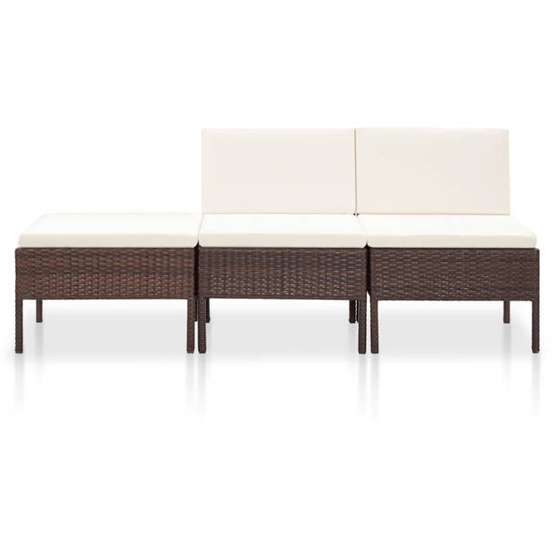 vidaXL 3-delige Loungeset met kussens poly rattan bruin