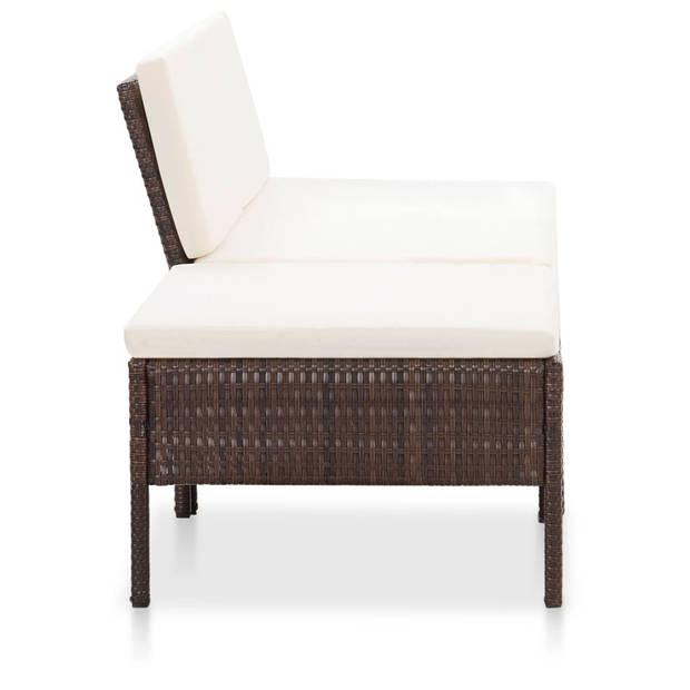 vidaXL 3-delige Loungeset met kussens poly rattan bruin