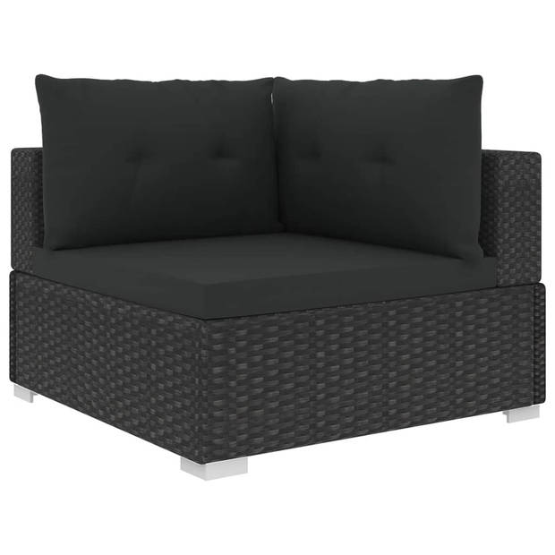 The Living Store Rattan loungeset - 5 hoekbanken + 3 middenbanken + 1 hocker + salontafel - zwart - PE-rattan