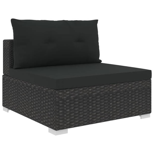 The Living Store Rattan loungeset - 5 hoekbanken + 3 middenbanken + 1 hocker + salontafel - zwart - PE-rattan