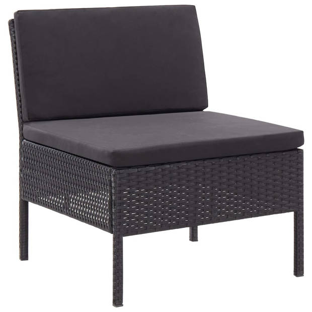 vidaXL 3-delige Loungeset met kussens poly rattan zwart