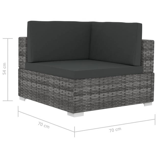 vidaXL 3-delige Loungeset met kussens poly rattan grijs