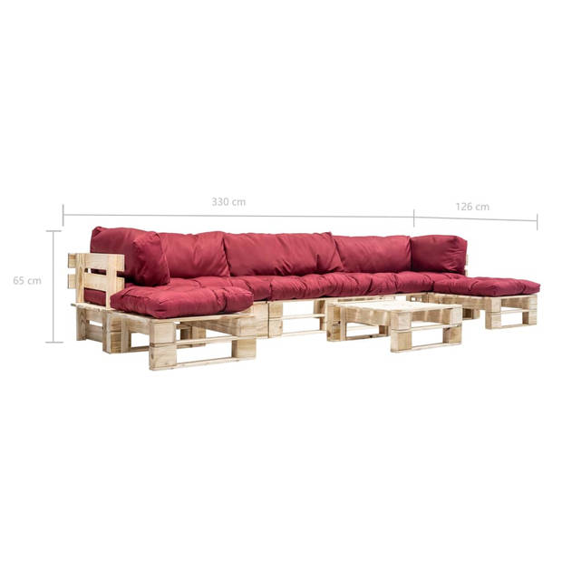 vidaXL 6-delige Loungeset pallet met rode kussens hout