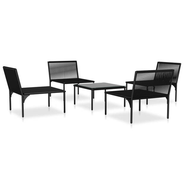 vidaXL 5-delige Loungeset met kussens PVC zwart