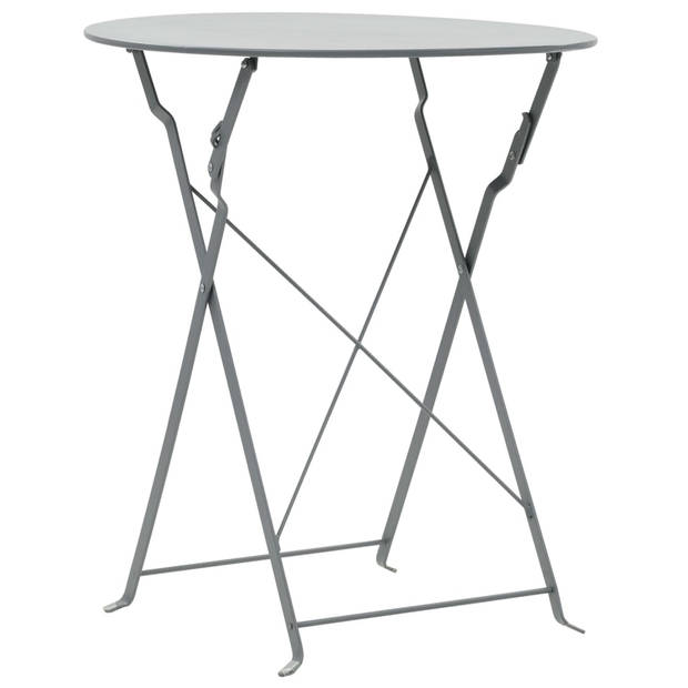 The Living Store Bistroset Inklapbaar - Grijs - Gepoedercoat Staal - Tafel 60 x 71 cm - Stoelen 42 x 40 x 81 cm