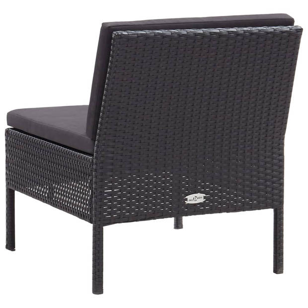 vidaXL 3-delige Loungeset met kussens poly rattan zwart