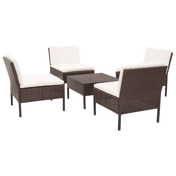 vidaXL 5-delige Loungeset met kussens poly rattan bruin