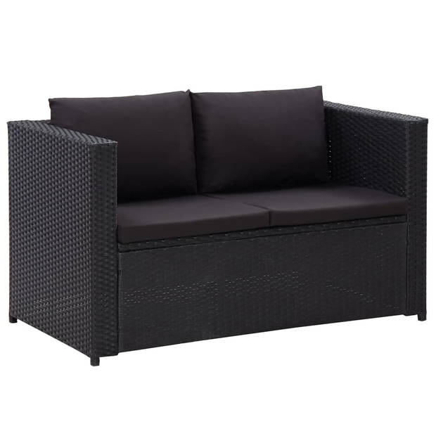 vidaXL 3-delige Loungeset met kussens poly rattan zwart