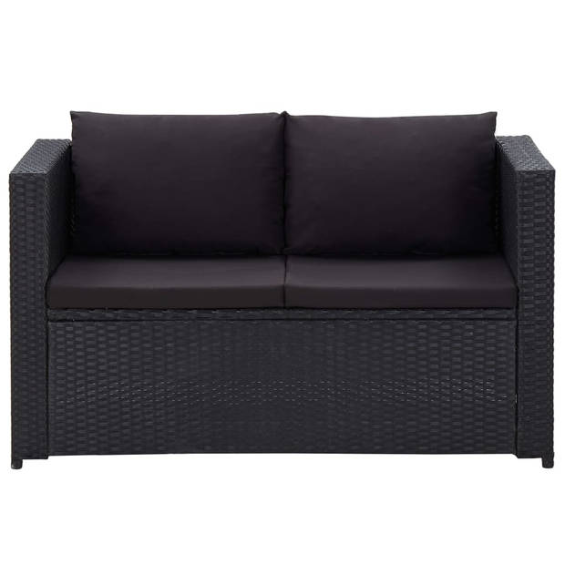 vidaXL 3-delige Loungeset met kussens poly rattan zwart