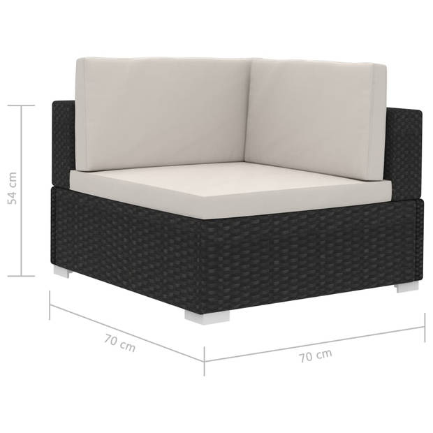 vidaXL 3-delige Loungeset met kussens poly rattan zwart