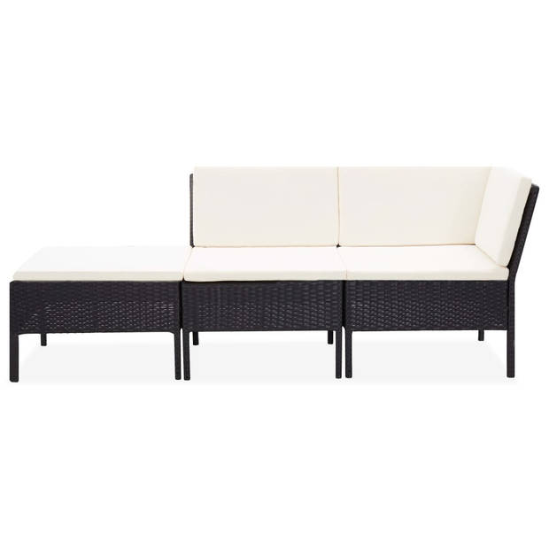 The Living Store Loungeset - Zwart - PE-rattan - 57x69x67 cm - Modulair