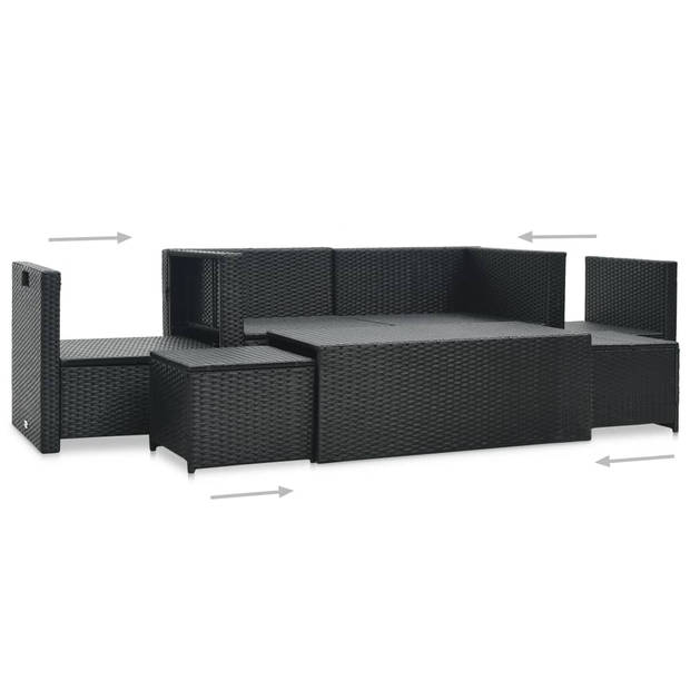 vidaXL 6-delige Loungeset met kussens poly rattan zwart