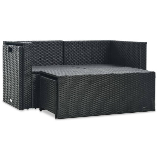 vidaXL 6-delige Loungeset met kussens poly rattan zwart