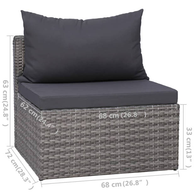 vidaXL 5-delige Loungeset met kussens poly rattan grijs