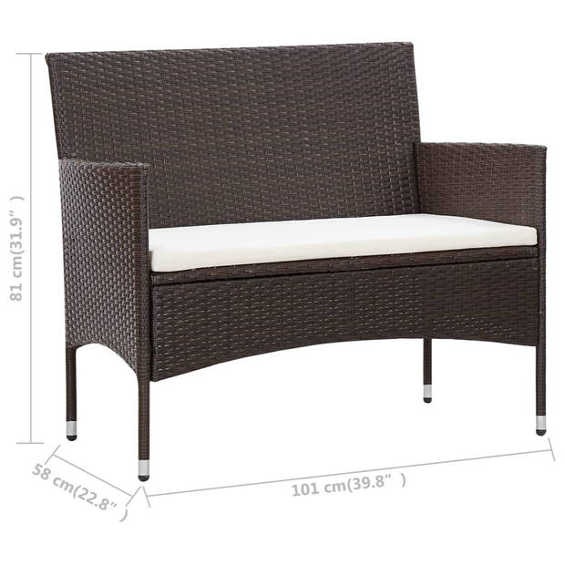 vidaXL 5-delige Loungeset met kussens poly rattan bruin