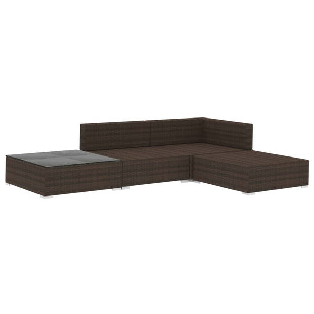 vidaXL 4-delige Loungeset met kussens poly rattan bruin