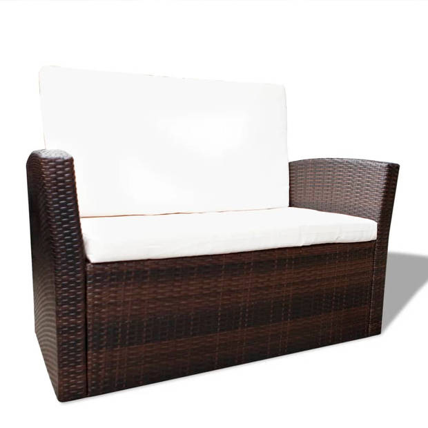 vidaXL 4-delige Loungeset met kussens poly rattan bruin