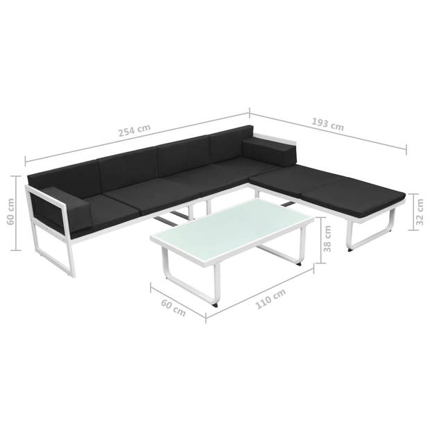 vidaXL 4-delige Loungeset met kussens aluminium zwart