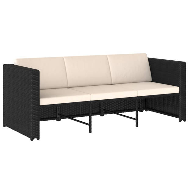 vidaXL 4-delige Loungeset met kussens poly rattan zwart