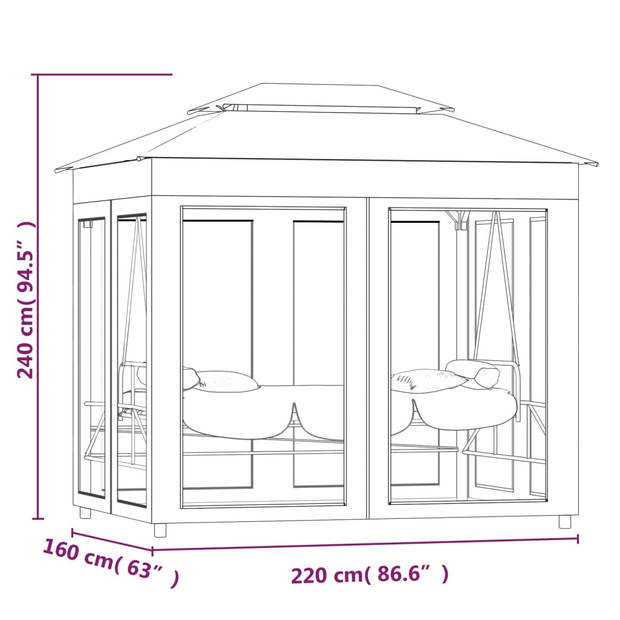 The Living Store Schommelbank Met Overkapping - Crèmewit - 220 x 160 x 240 cm - Ruim en Stijlvol - Insectenwerend -