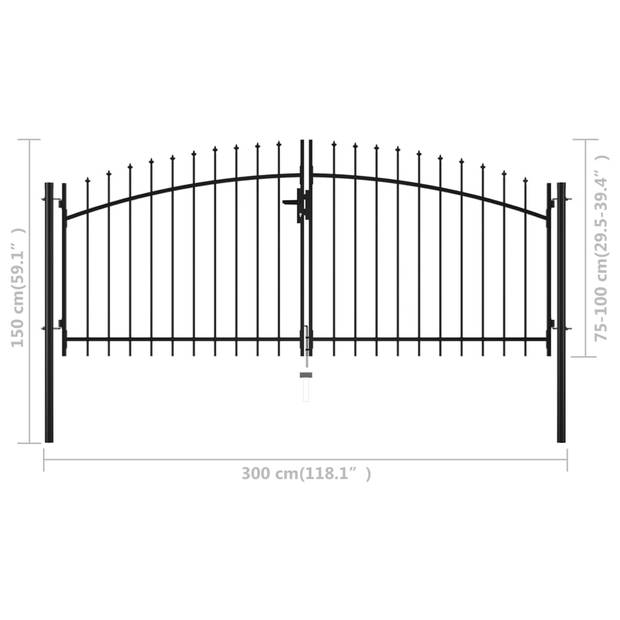 The Living Store Tuinpoort Elegant Zwart - Poortpaneel 75-100 cm - 300 cm tussenpalen - Staal met gepoedercoate