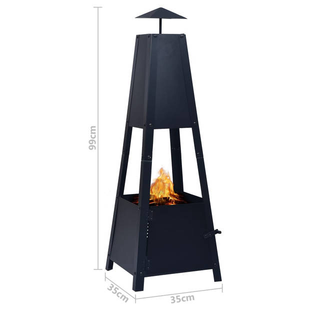 The Living Store Vuurplaats - Piramidevorm - Gepoedercoat staal - 35x35x99 cm - Zwart