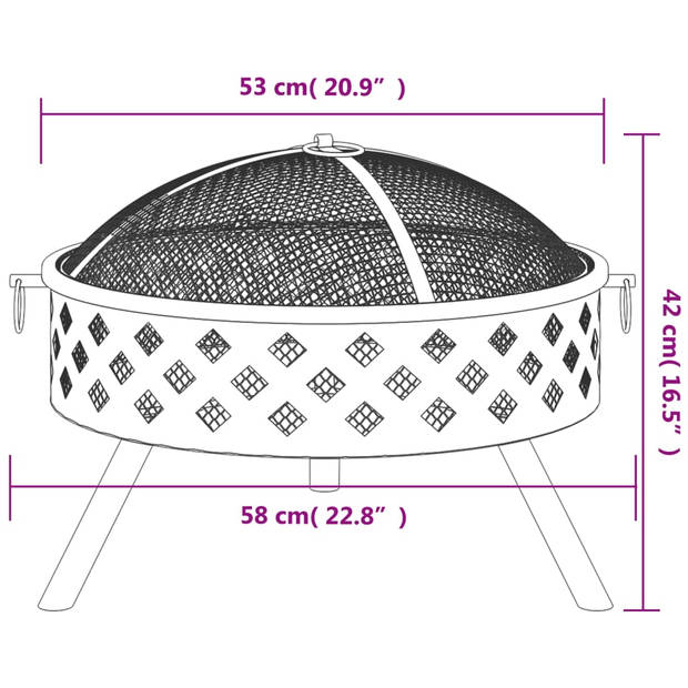 vidaXL Vuurplaats met pook XXL 58 cm staal