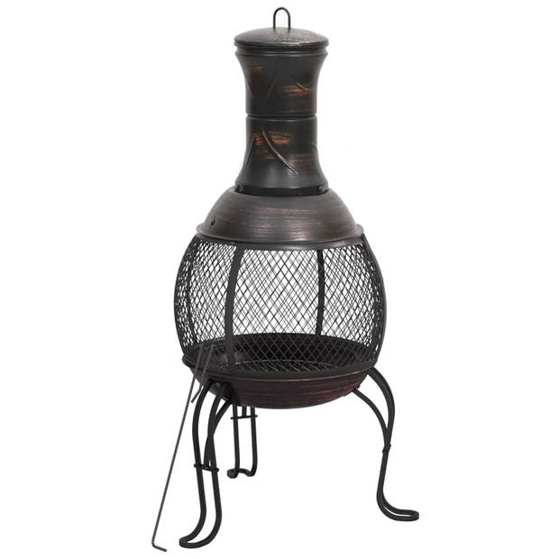 The Living Store Terrasverwarmer Tuinkachel - Staal - 39 x 90 cm - Met Gaasdeur - Praktische Pook - Schoorsteendeksel