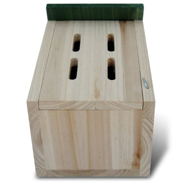 The Living Store Vlinderkastjes Set - Massief hout - Natuurlijke houtkleur - Groen dak - 14x15x22 cm - Inclusief 8