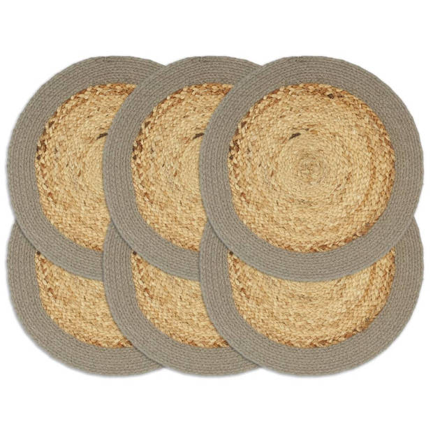 The Living Store Placemats - Handgeweven - 38 cm - Zacht en comfortabel - Set van 6 - Naturel en grijs - 70% jute -